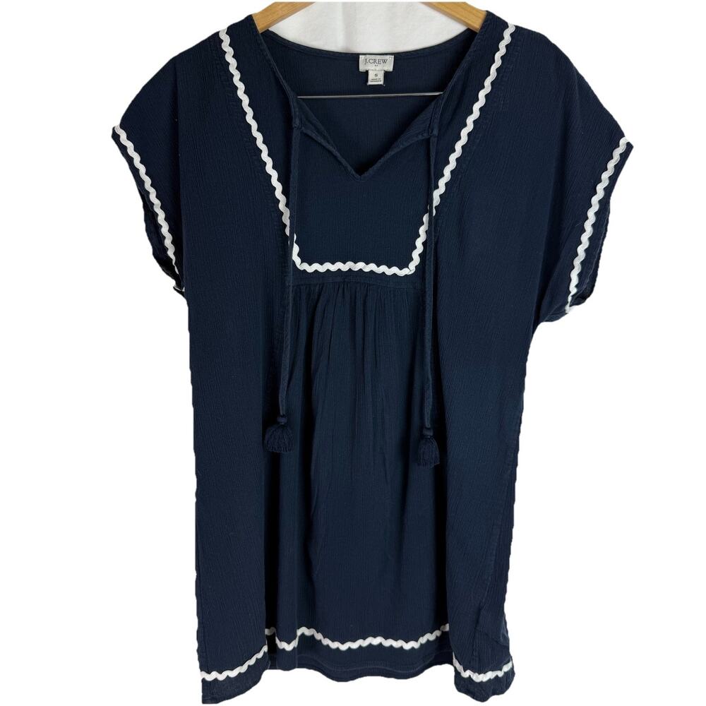 J Crew Women’s Rick rack Navy‎ Blouse Size S 100% Cotton Summer